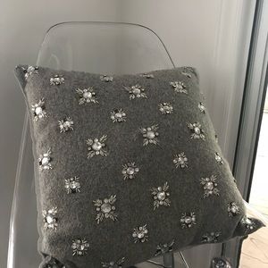 Gray Wool Pillow with Jewels, 16” x 16”